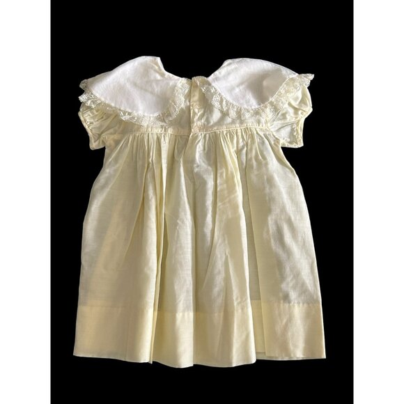 Vintage NANNETTE Pale Yellow Embroidered Butterflies Sheer Baby Dress Lace USA - Picture 2 of 14